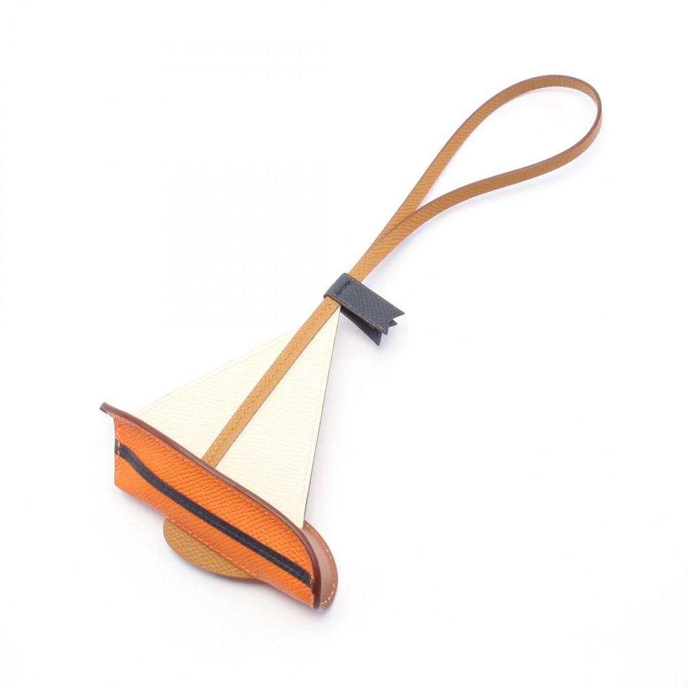 HERMES Sail 24 bag charm in Epsom Barenia leather Brown Orange pre-owned