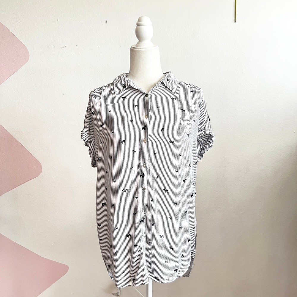 Jane and Delancey French Bulldog Button Up Top Whimsical Dog Lover Large