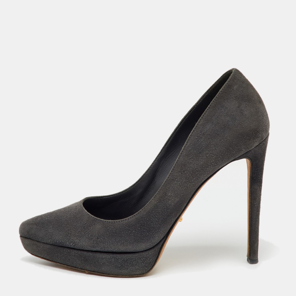 Sergio Rossi Dark Grey Suede Pointed Toe Platform Pumps Size 36.5 EU