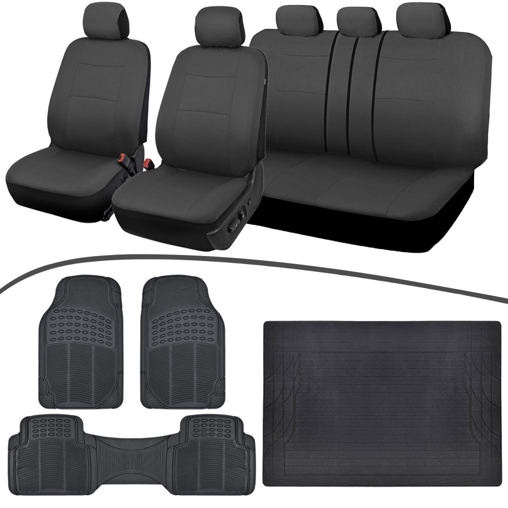 Universal Car Seat Covers, Rubber Floor Mats & Rear Cargo Liner in Charcoal/Black