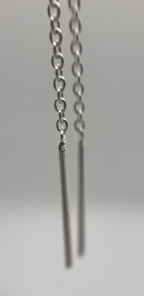 Sterling Silver Simple Bar Threader Earrings Womens Teens Classy Stylish Fun 925
