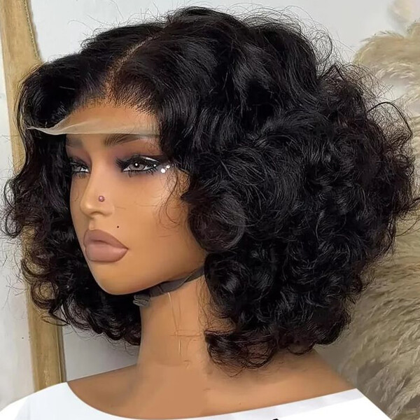13x4 Body Wave Bob Short Brazilian Human Hair Wig Glueless Water Curly