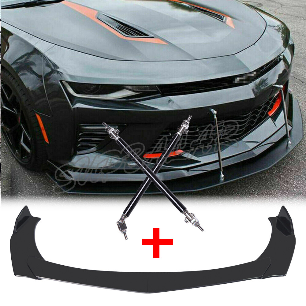 70-inch Glossy Black Front Bumper Lip Splitter with 15CM Strut Rods for Buick US Models