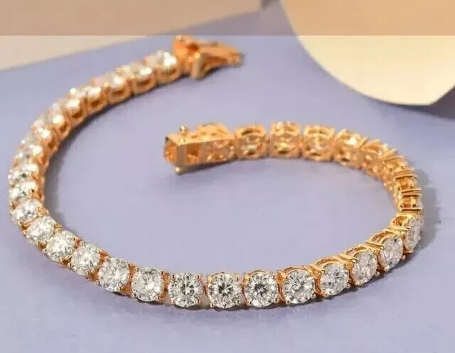 14K Yellow Gold Plated 9Ct Round Lab Diamond Women's Tennis Bracelet