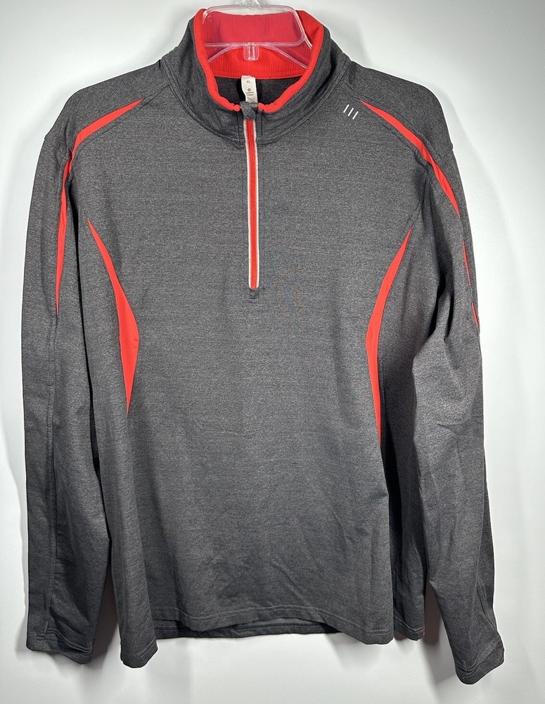 Lululemon Mens Gray Red Quarter Zip Sweatshirt with Pockets