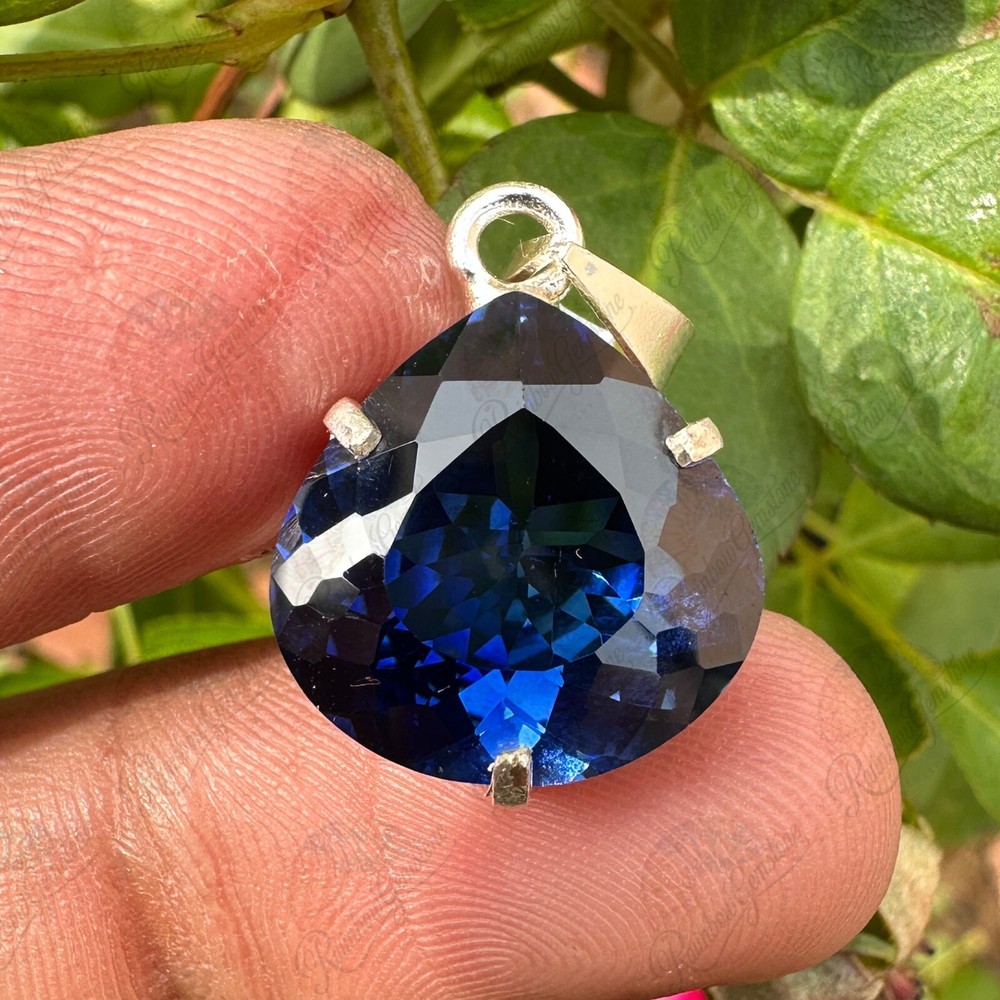21.10 Ct Natural Blue Sapphire 925 Silver Handmade Pendant Jewelry