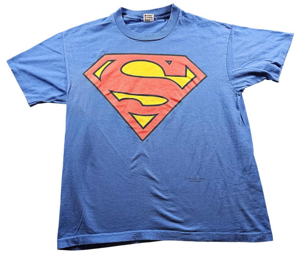 Vintage Superman Shirt Mens XL Blue DC Comics Superhero Logo 90s Anvil USA Made