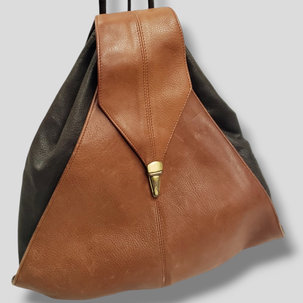 VTG Jane Hopkinson England Color Block Leather Backpack Shoulder Bag Purse