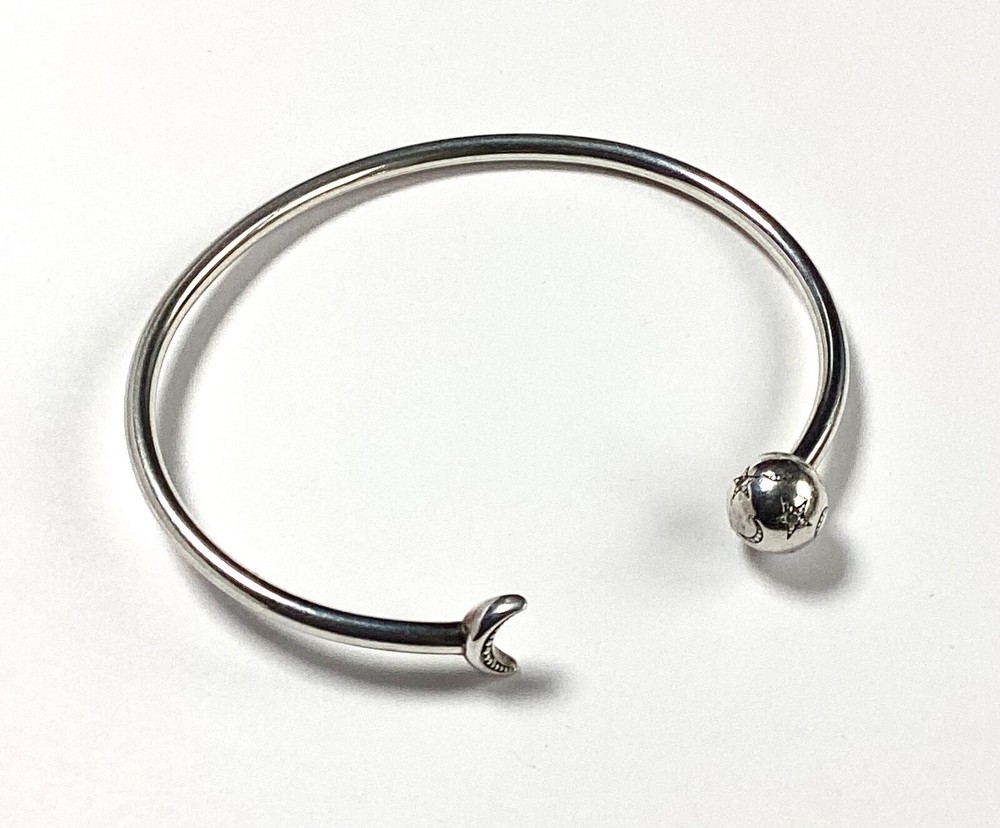 Pandora Moon Star Sterling Silver Open Bangle S925 ALE Excellent Cond  