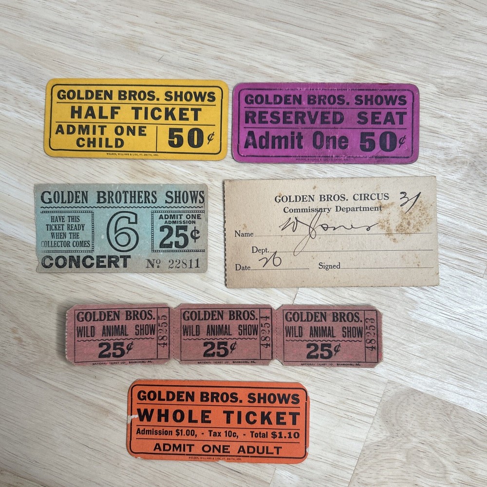 Vintage Golden Bros Show Tickets with Commissary Voucher-image