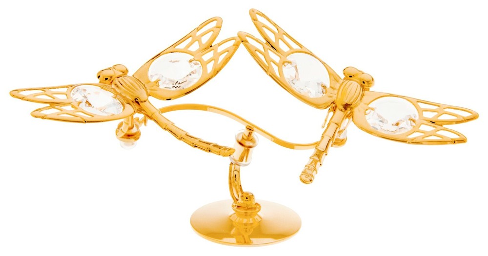 24K Gold-Plated Swarovski Crystal Mini Dragonfly Figurine with Studded Details-image