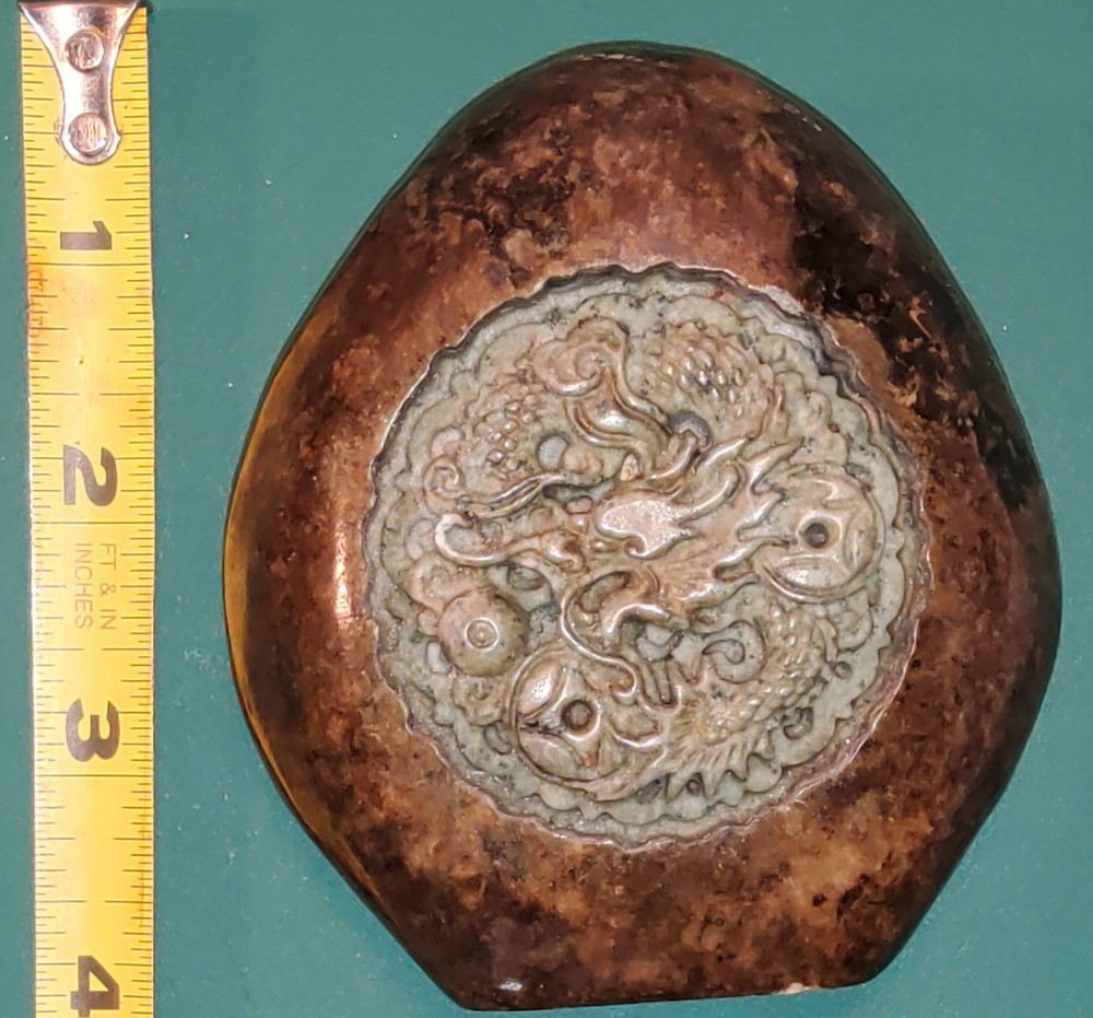 Antique hand carved original chinese Jade Stone Dragon With Coins