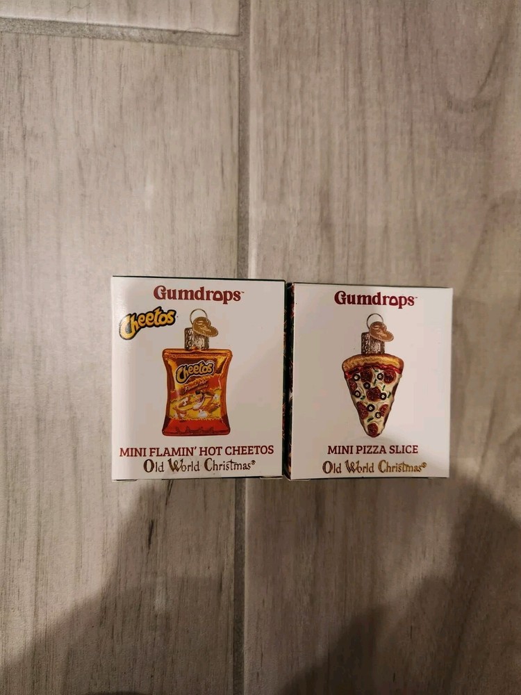 OLD WORLD CHRISTMAS - Pizza and Cheetohs Mini Blown Glass Ornaments