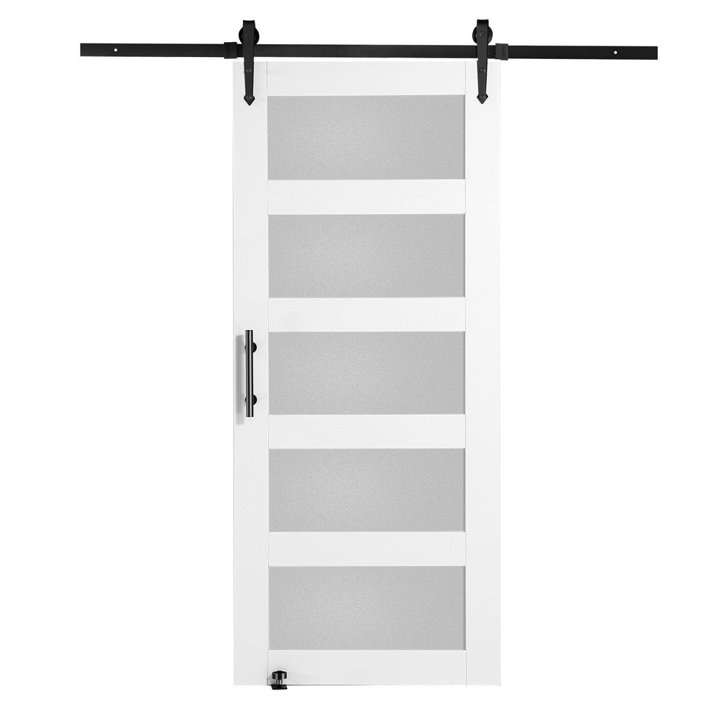 36x84 Barn Door Kit with Wood Glass Panels - 8-in-1 Floor Guide & Handle for Smooth Quiet Operation