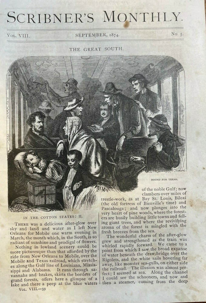 1874 Cotton States After the Civil War Texas Mississippi Alabama illustrated