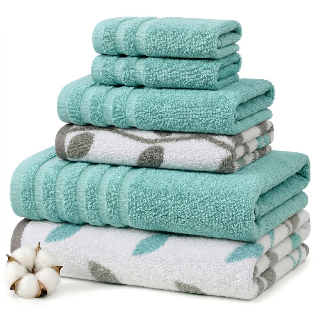 Natural Vine 6-Piece 100% Cotton Towel Set – Yarn Dyed Jacquard – Includes 2 ...