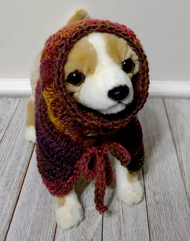 crochet handmade hat pet hood dog cat snood cape xs small  breed mélange USA new