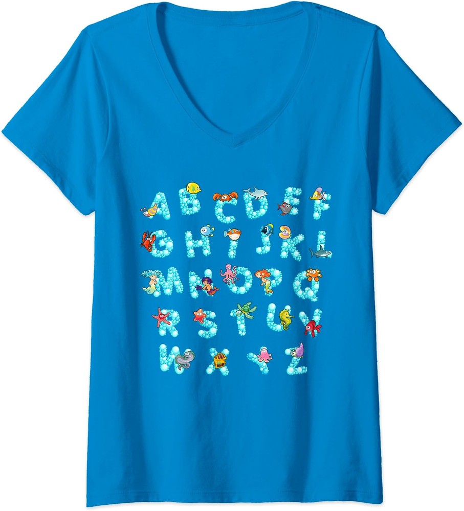 Animals Alphabet Back To School Cute First Day Ladies' V-Neck Tshirt