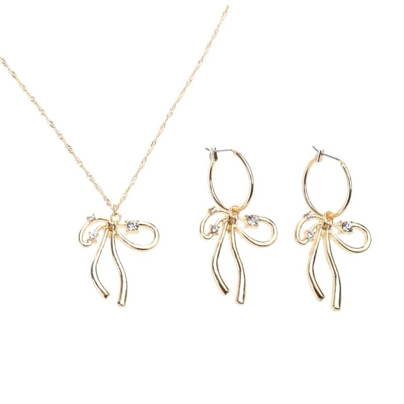 Elegant Bowknot Pendant Necklace and Earrings Set for Everyday Style