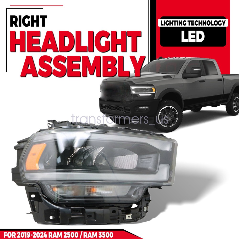 For 2019-2024 Ram 2500 3500 Headlight Full LED w/Reflector Type Right Black