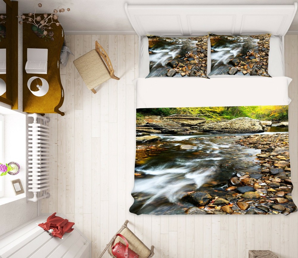 3D River Stone ZHUA519 Bed Pillowcases Quilt Duvet Cover Set Queen King Amy