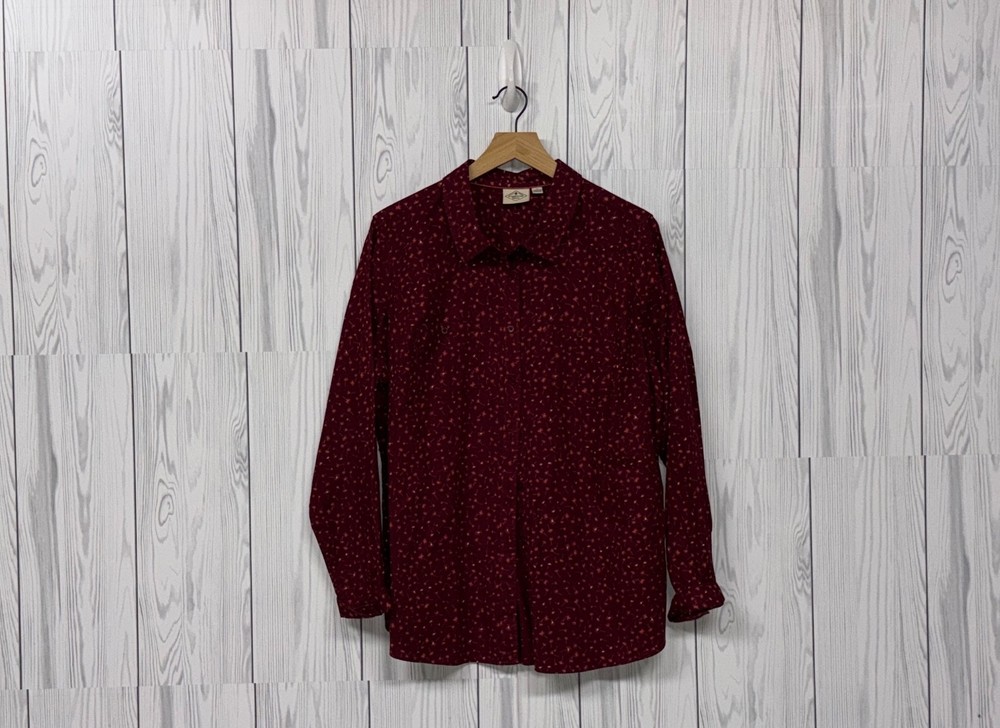 St Johns Bay shirt womens size 1x button up long sleeve red patterned top