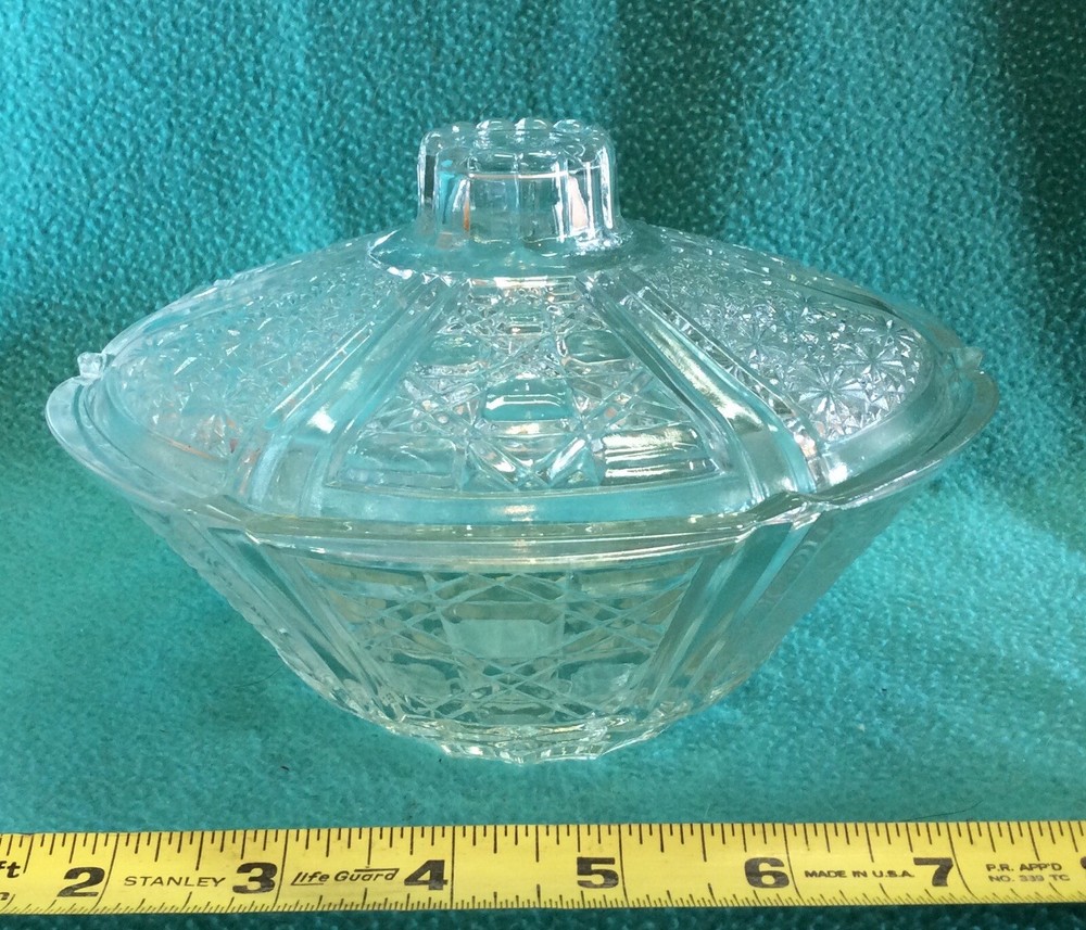Vintage Daisy Button Glass Candy Nut Bowl with Lid 7 Inch FNG Indonesia