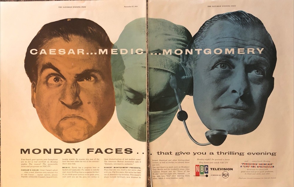 1954 NBC Television PRINT AD Sid Caesar / Medic / Robert Montgomery VTG 1950s