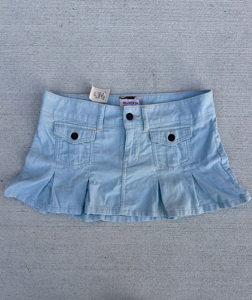 2000s Hollister Baby Blue Pleated Mini Skirt Y2K Size 5