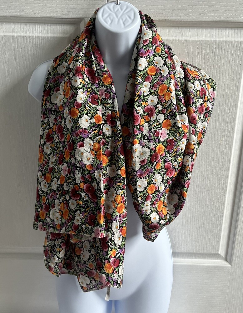 La’arc Ciel Vintage Floral Silk Scarf 42 x42 Square. Vibrant Colors.