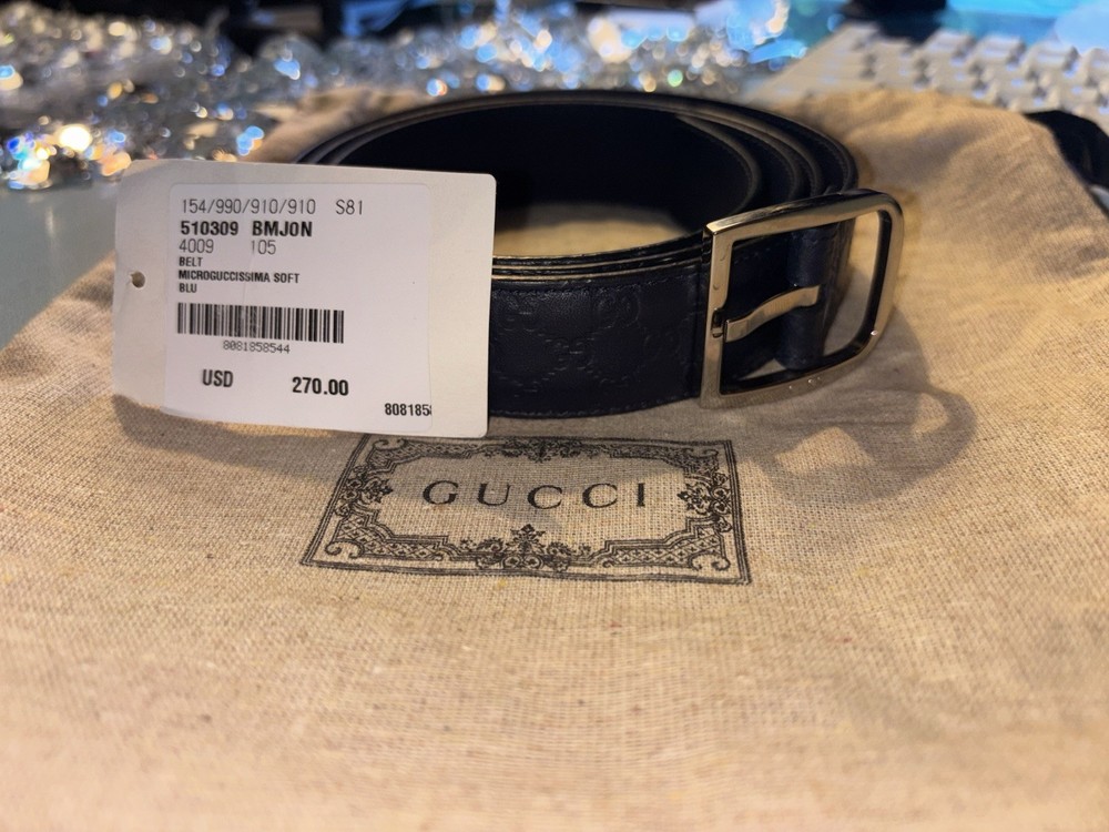 Gucci Microguccissima Navy Blue Leather Belt Size 105 40 Authentic
