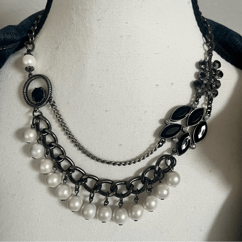 Robert Rose Victorian Style Beaded Fashion Chain Choker Necklace Silver Tone