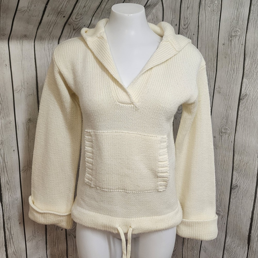 Vintage Between Stops Knit Hoodie Taiwan ROC Cream Kangaroo Pocket L Drawstring