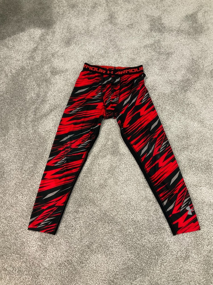 Under Armour Heatgear Fitted Leggings Size Youth/Boy's Large Red Black Training