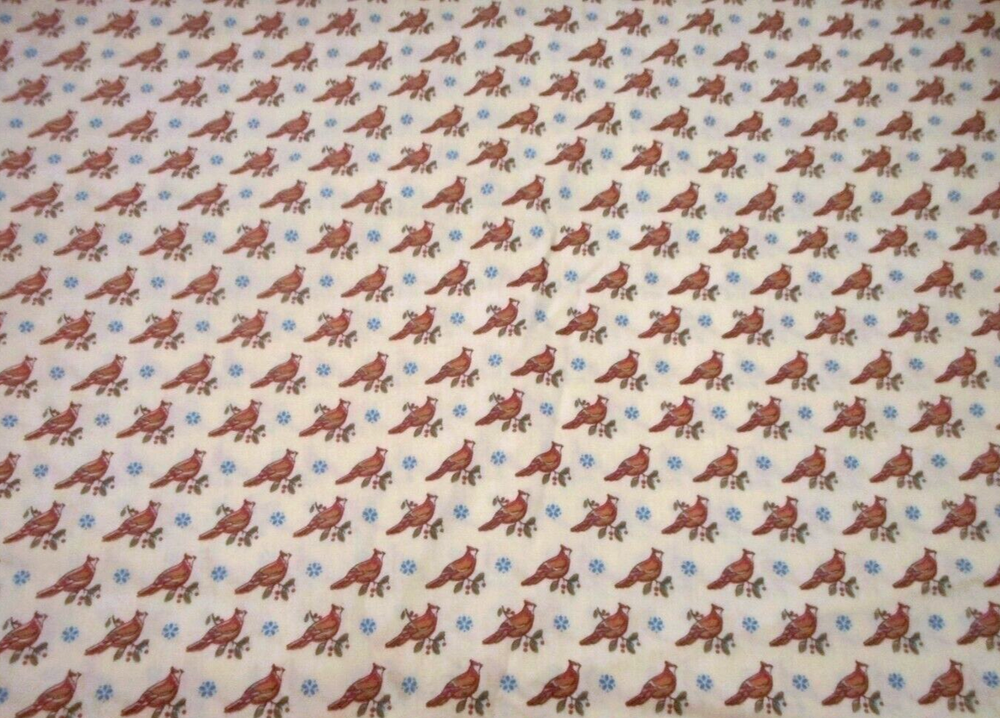 Chintz Christmas Fabric By Yard SALE Birds Holly Ivory Polish Cotton #35 Vtg C-image