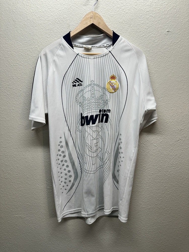 Real Madrid Roberto Carlos Bwin Graphic Jersey White Football Soccer No Size Tag