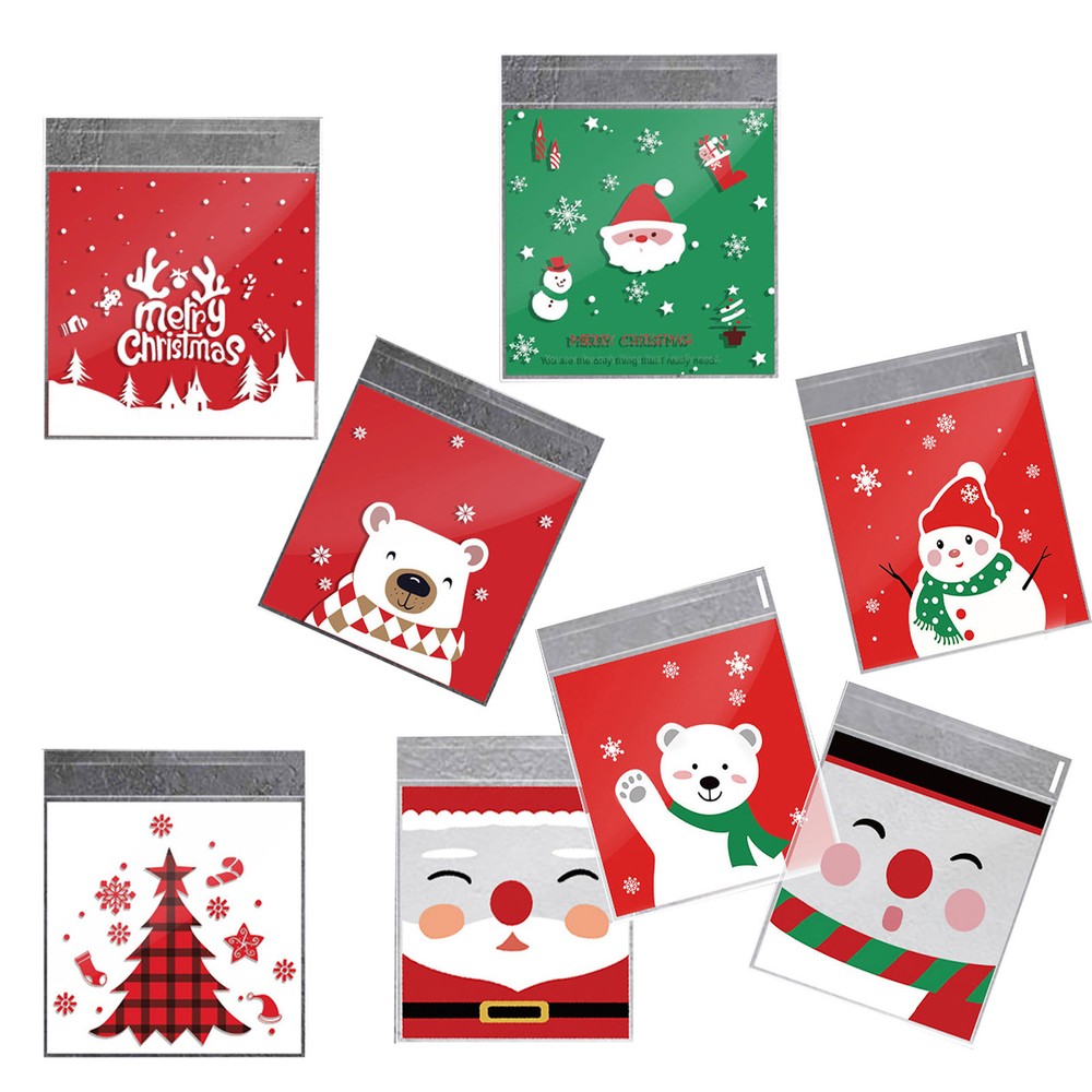 100Pcs Christmas Sweet Candy Cookie Biscuit Treat Seal Bags Self Adhesive Pouch