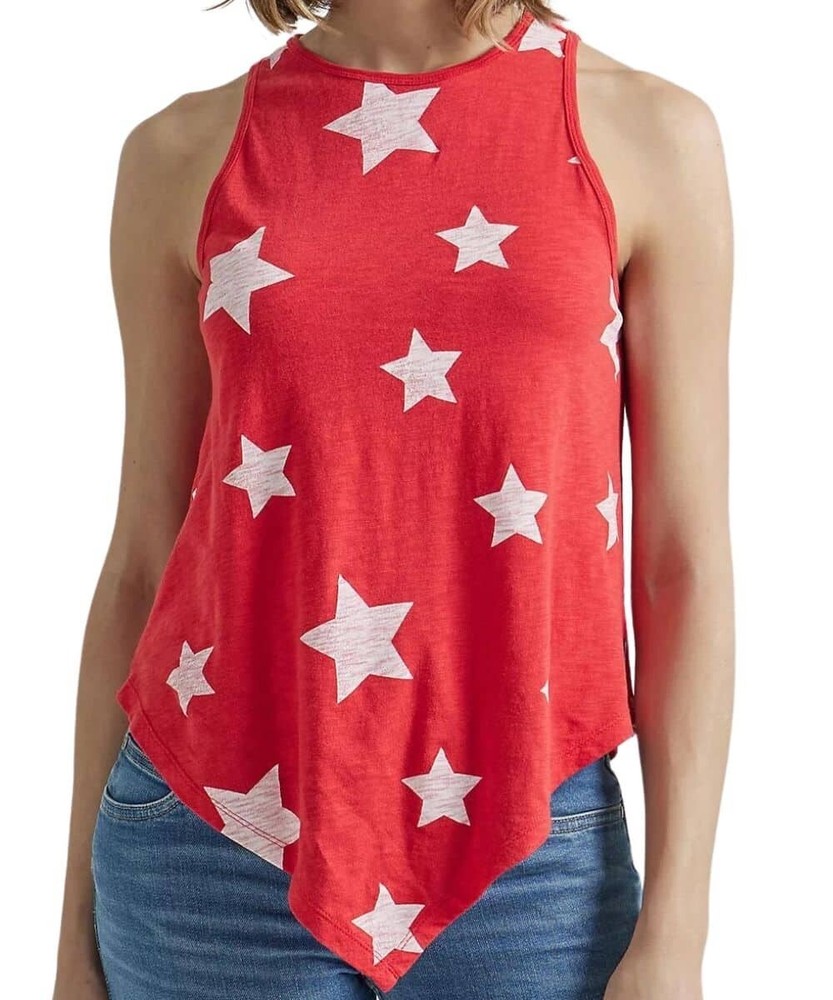 Wrangler Retro Women’s Red Sleeveless Star Graphic Pointed Hem Tank Top