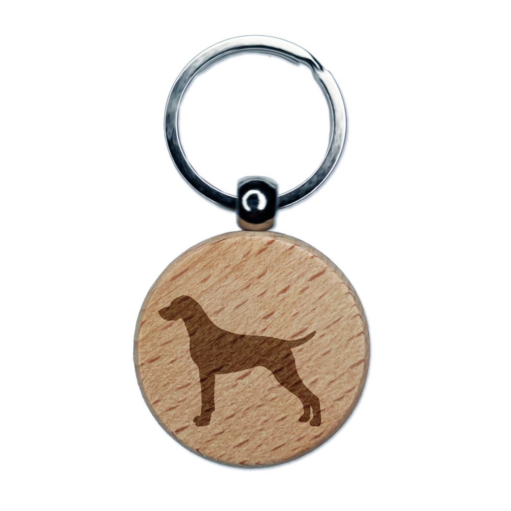 German Shorthaired Pointer Dog Solid Engraved Wood Round Keychain Tag Charm
