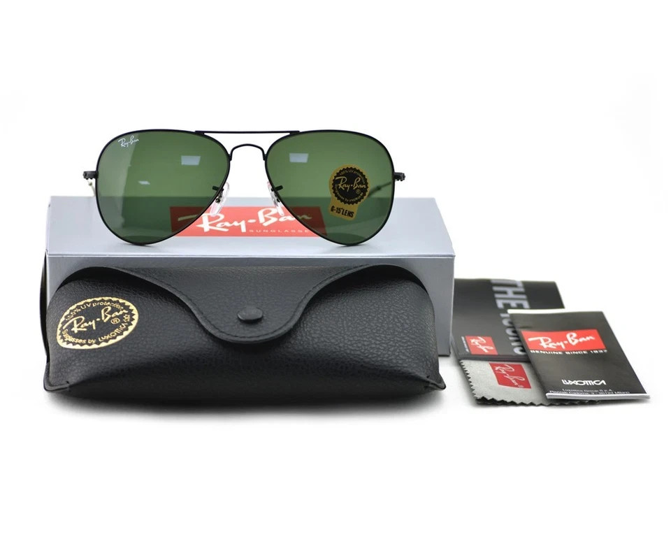 Ray-Ban Sunglasses RB3026 Aviator Classic Black Frame Green Lenses Unisex