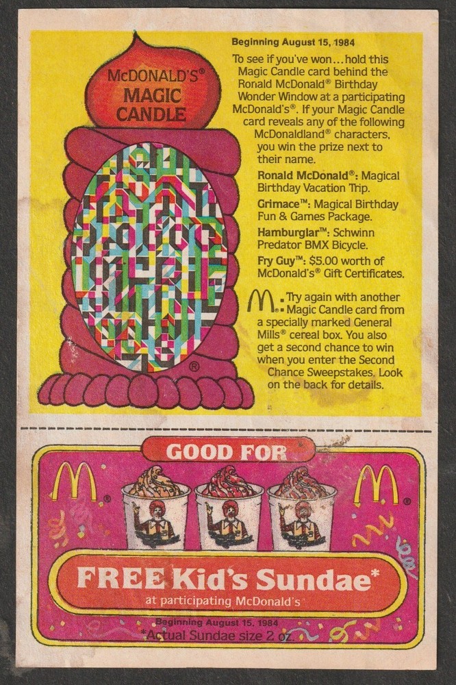 McDonald's Most Magical Birthday Sweepstakes Card & Coupon 1984-image