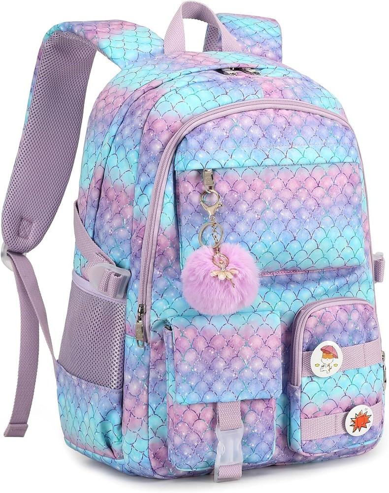 Girls Backpack,15.6 Inch Laptop School Bag Large Large, Purple Mermaid