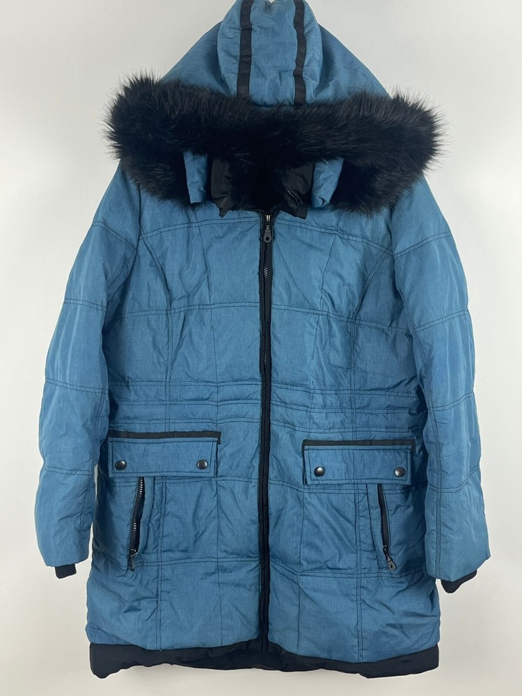Jessica Winter Parka Jacket - Blue Insulated Hooded Zip-Up Size L