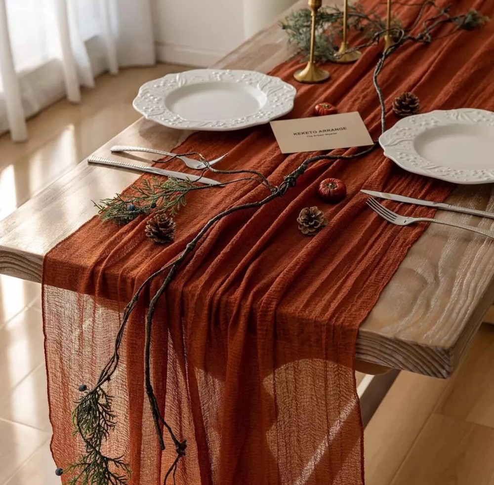 Keketo Fall Table Runner Thanksgiving Cheesecloth Runner Terracotta Gauze 120 In