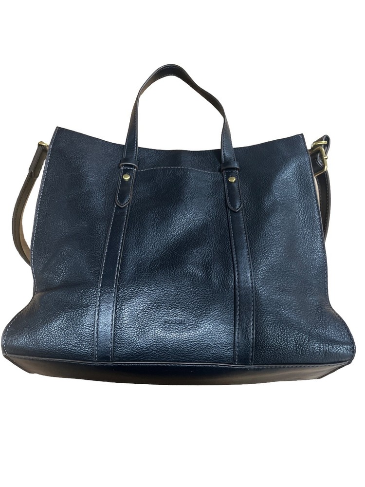 FOSSIL Kingston Black Leather Tote with Detachable Shoulder Strap