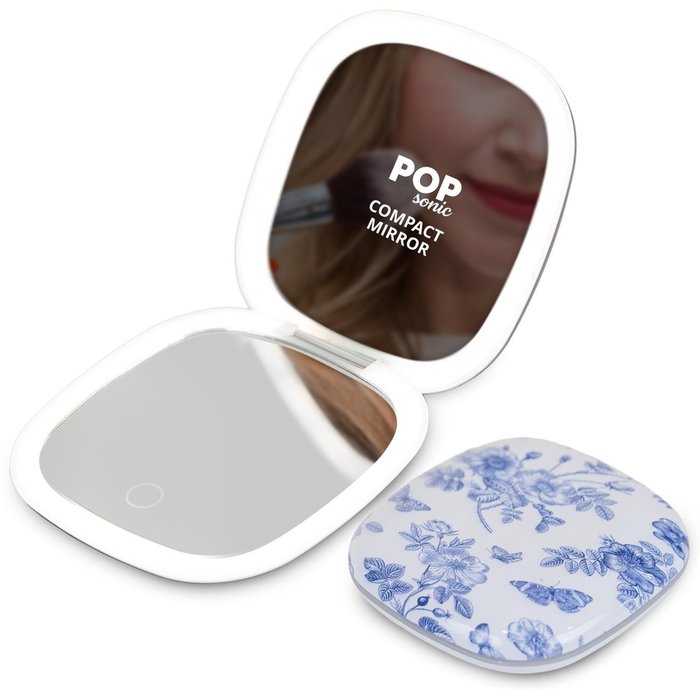 Square LED Compact Mirror - Adjustable Brightness Light Up Travel Mirror w/ 1...