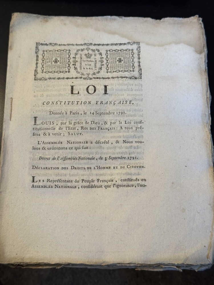 Louis XVI / Duport - Loi, Constitution française :Paris, le 14 sept 1791