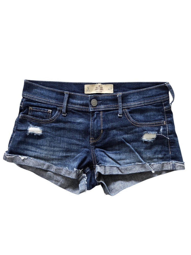 VTG Y2K Hollister Mini Low Rise Denim Shorts Sz 27 Cheeky Distressed 2000 Blue