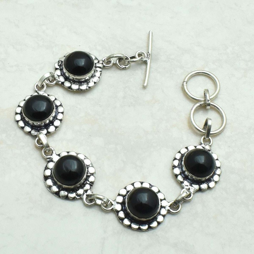 Black Onyx Gemstone Handmade Bracelet 23g Propose Day Gift AB 68022