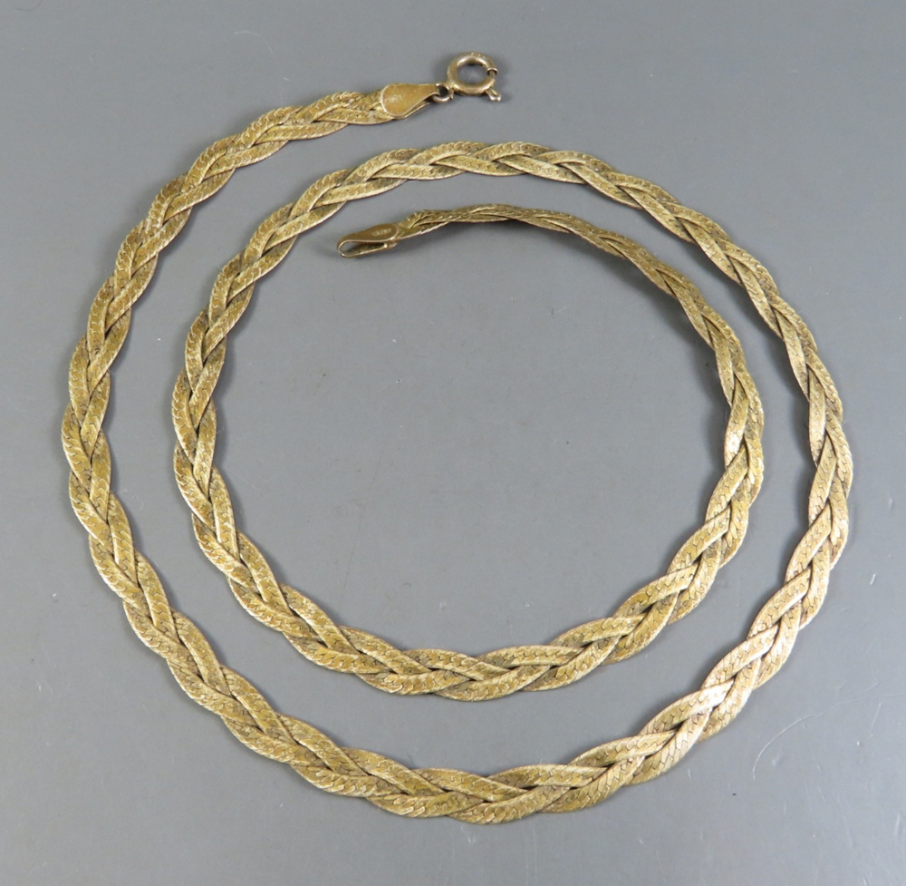 Vintage STERLING SILVER Gold Vermeil BRAIDED WOVEN CHAIN Necklace 20